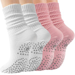 Load image into Gallery viewer, White & Pink Scrunch Grip Socks for Pilates(2 pairs)