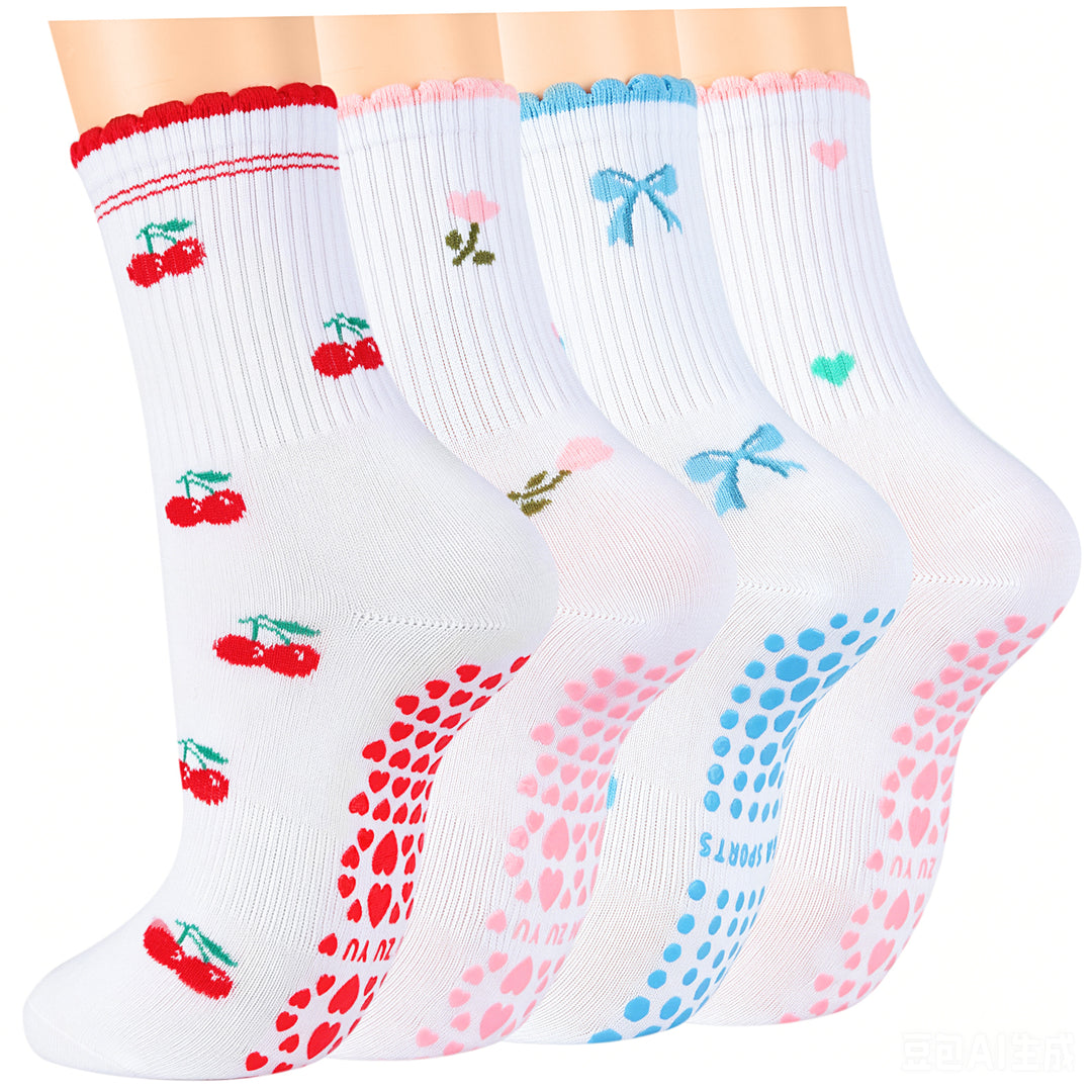 Cute Pattern Yoga Crew Grip Socks