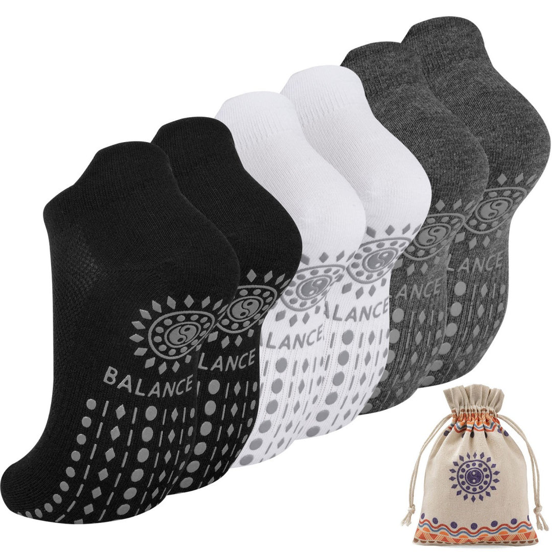 Classic Black White Gray Ankle Grip Socks(3 Pairs)