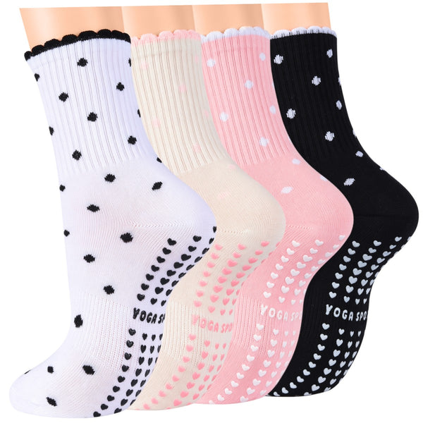 Polka Dot Heart Grip Crew Socks(4 pairs)
