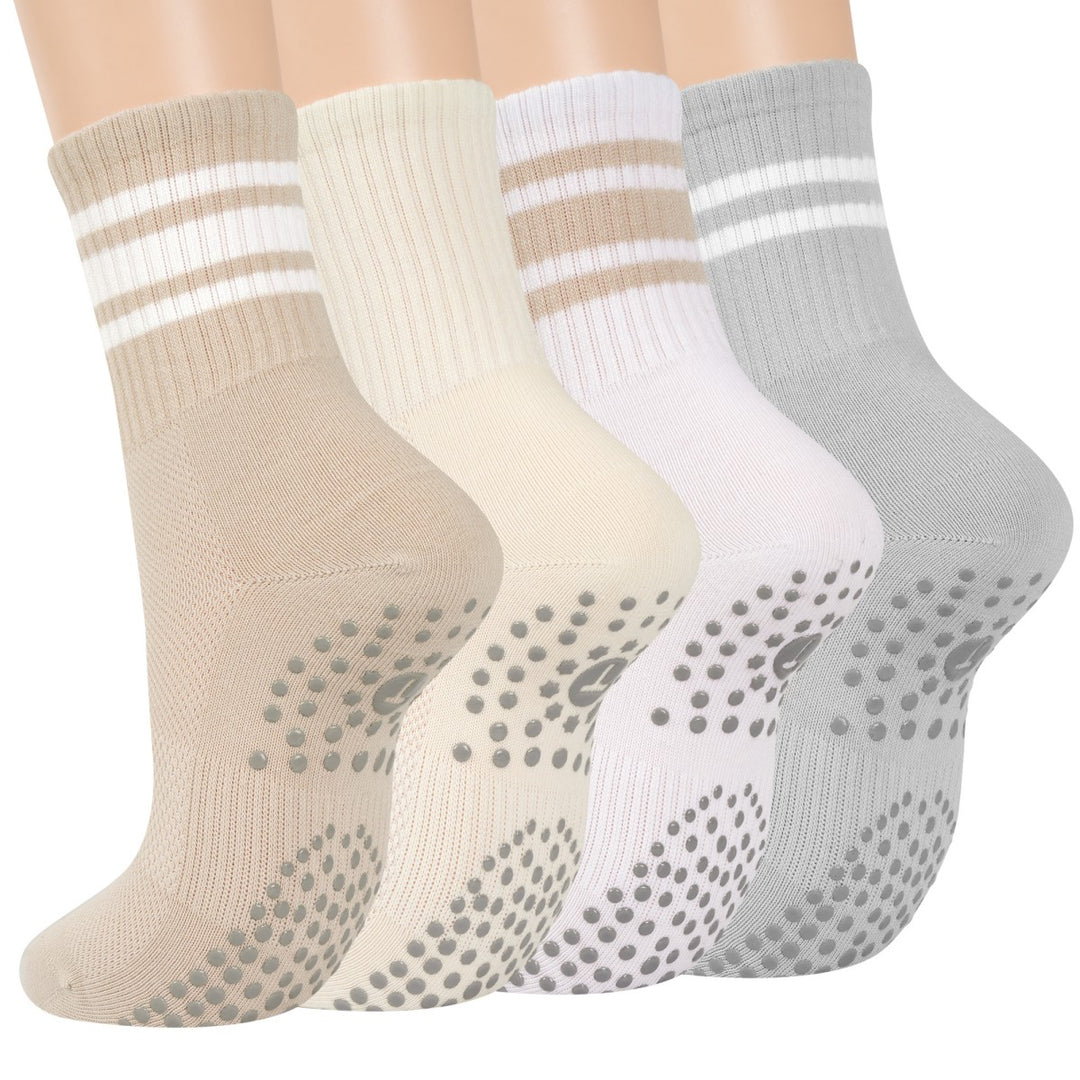 Neutral Stripe Crew Grip Socks for Pilates(4 pairs)
