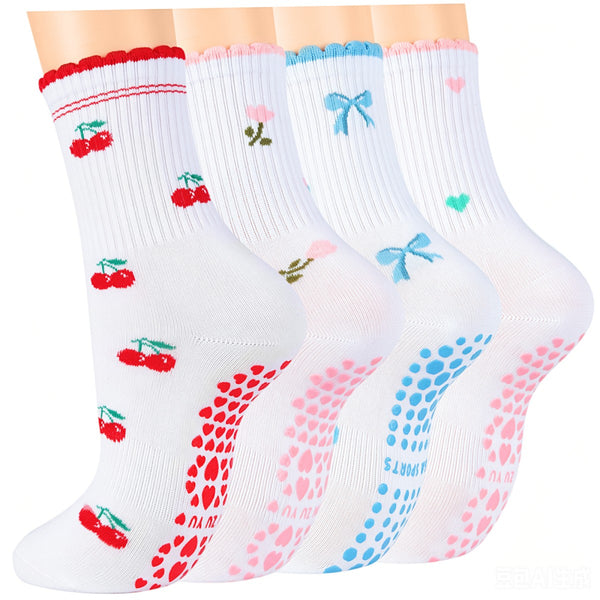 Cute Patterned Ankle Grip Socks(4 pairs)