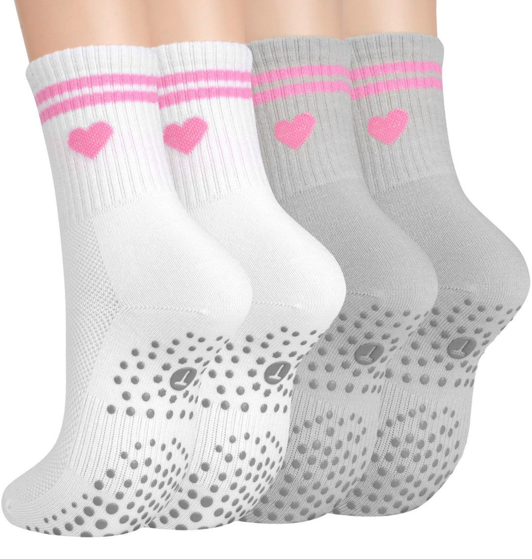 Pink Heart Crew Grip Socks(2 Pairs)
