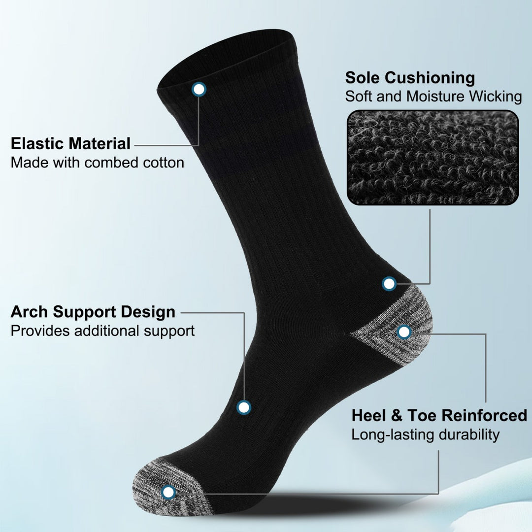 Men's Black Crew Athletic Running Sports Socks(5 Pairs)