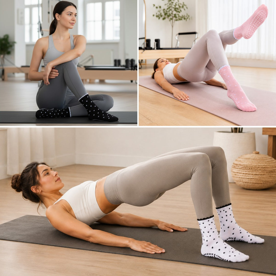 Polka Dot Heart Grip Crew Socks(4 pairs)