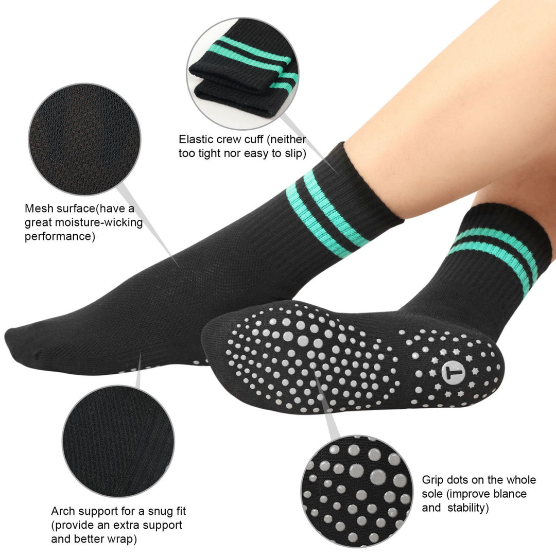 Black Neon Stripe Crew Grip Socks(4 pairs)