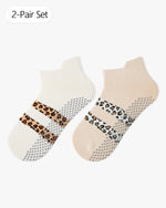 Load image into Gallery viewer, Earth Tone Leopard Ankle Grip Socks for Yoga
