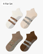 Load image into Gallery viewer, Earth Tone Leopard Ankle Grip Socks for Yoga
