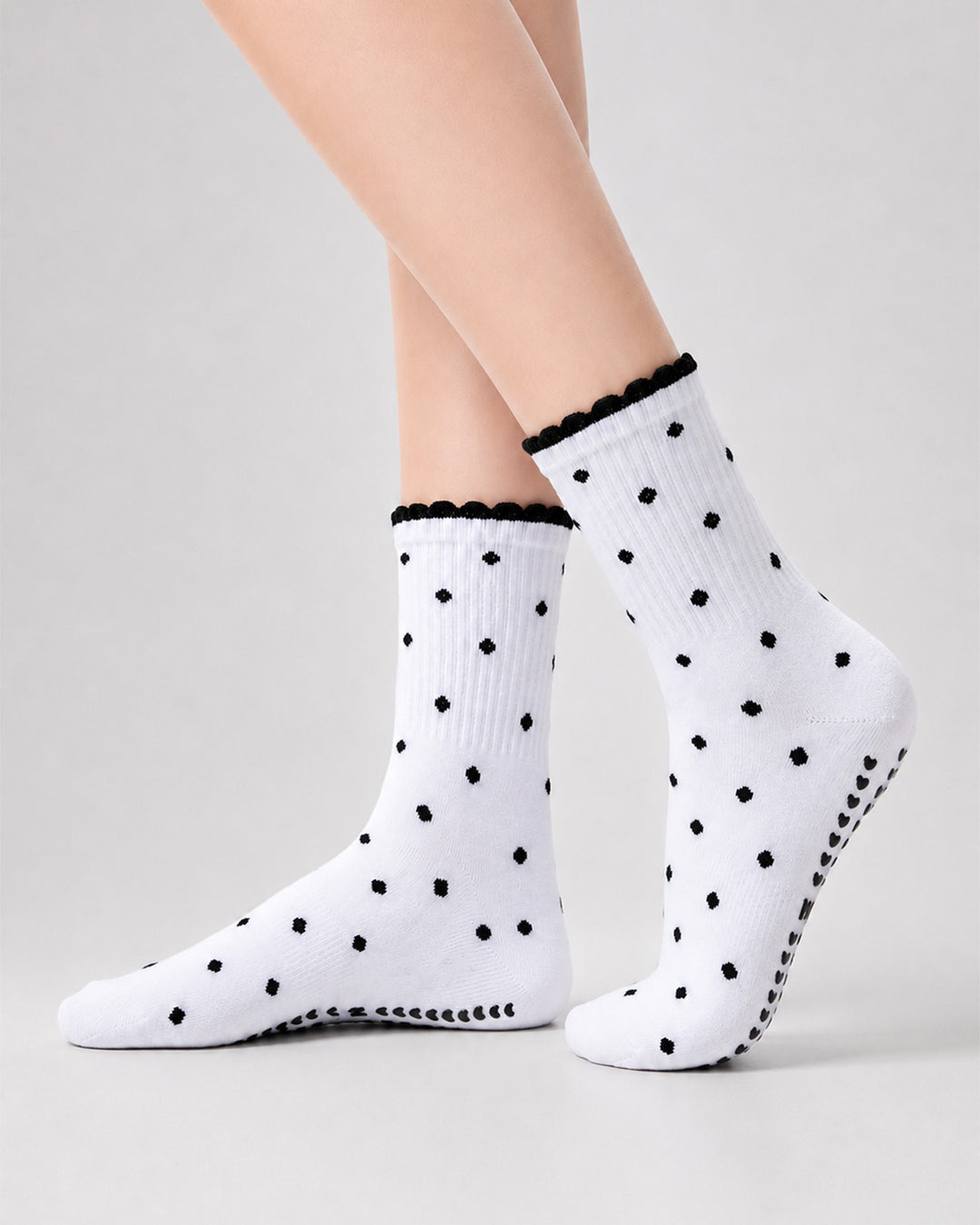Polka Dot Heart Grip Crew Socks(4 pairs)