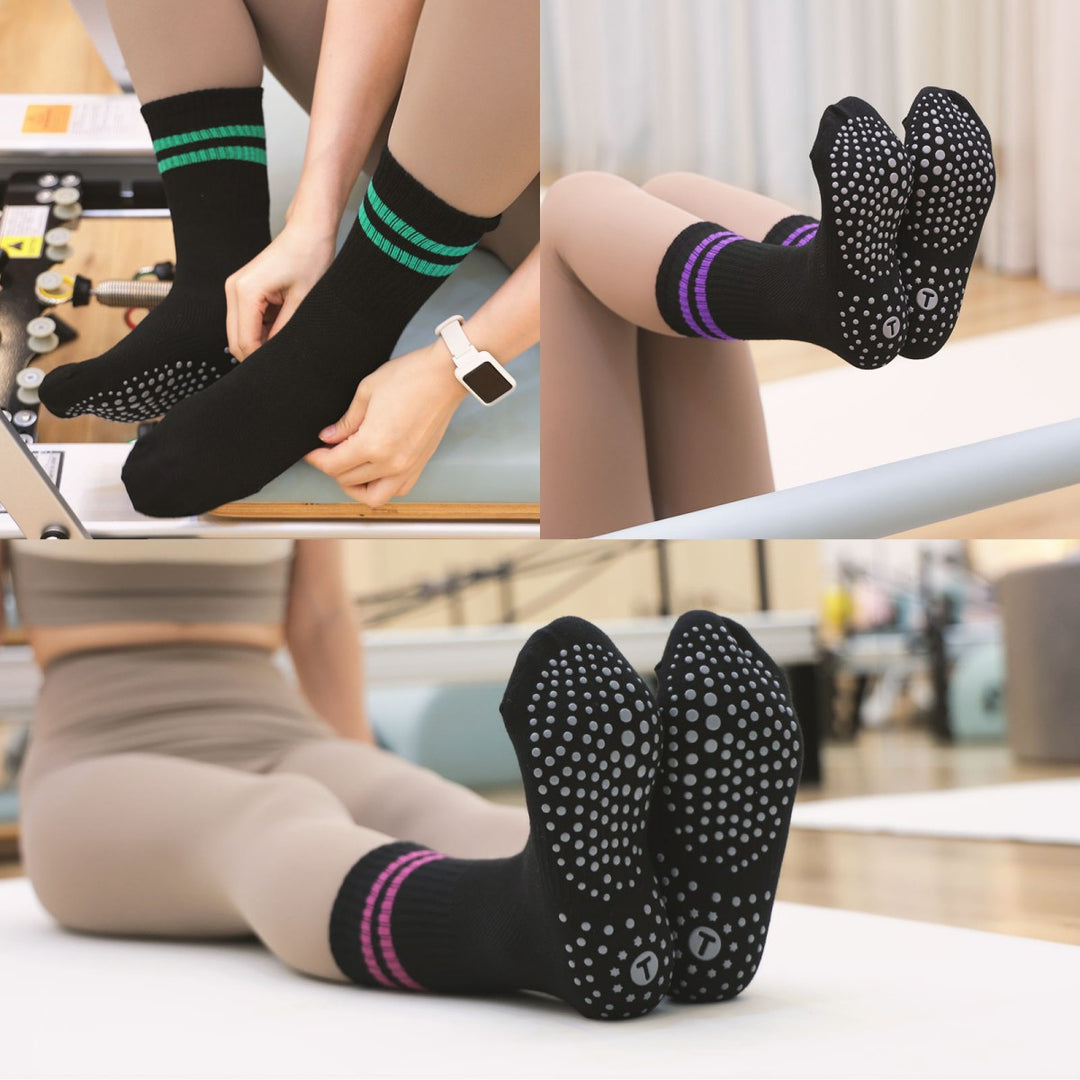 Black Neon Stripe Crew Grip Socks(4 pairs)