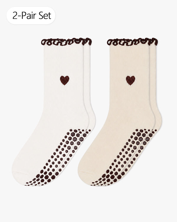 Heart Ruffle Crew Pilates Socks