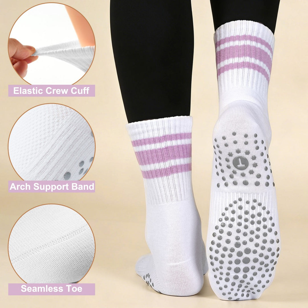 Color Stripe Crew Grip Socks(4 pairs)