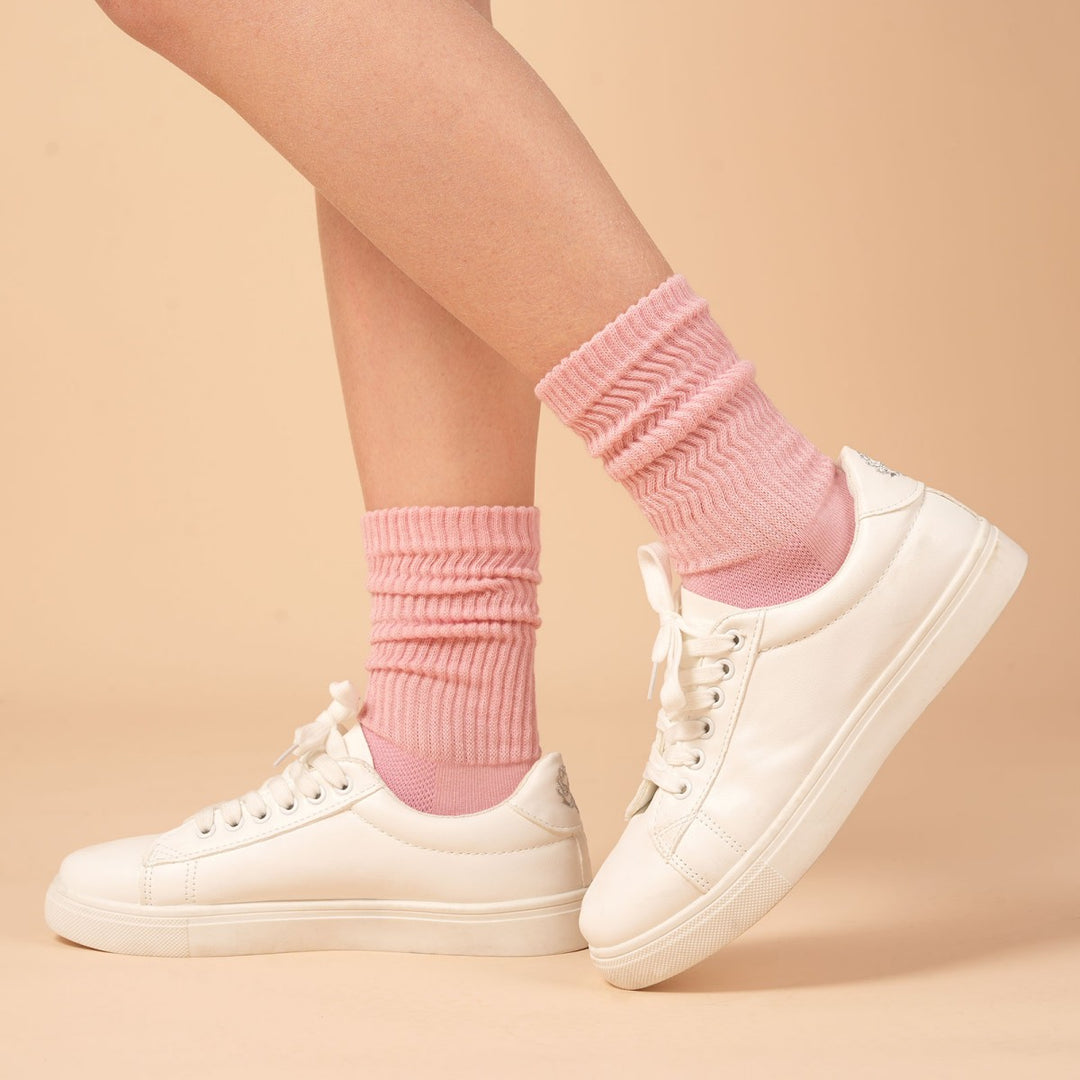 White & Pink Scrunch Grip Socks for Pilates(2 pairs)