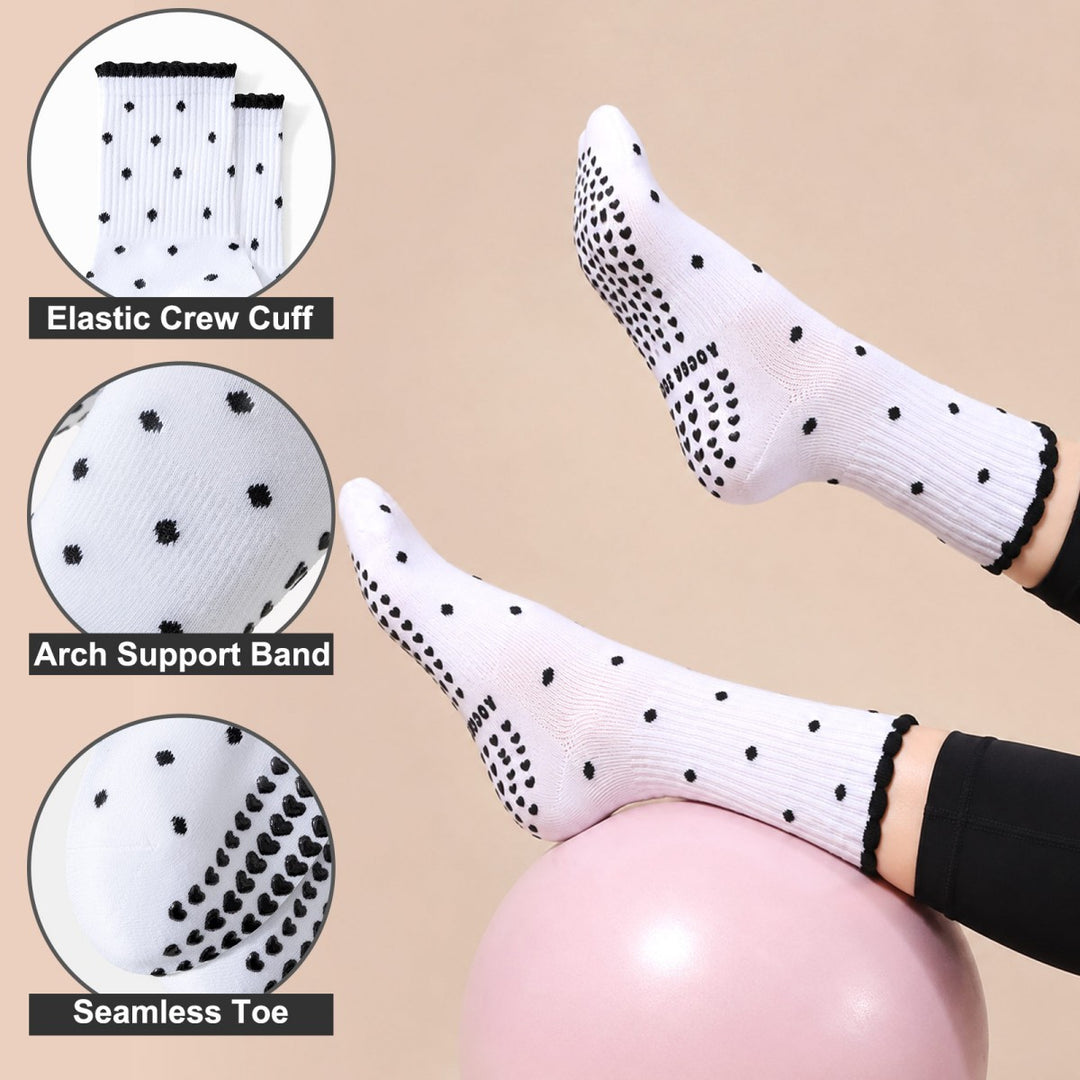 Polka Dot Heart Grip Crew Socks(4 pairs)