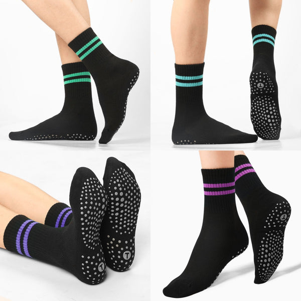 Black Neon Stripe Crew Grip Socks(4 pairs)