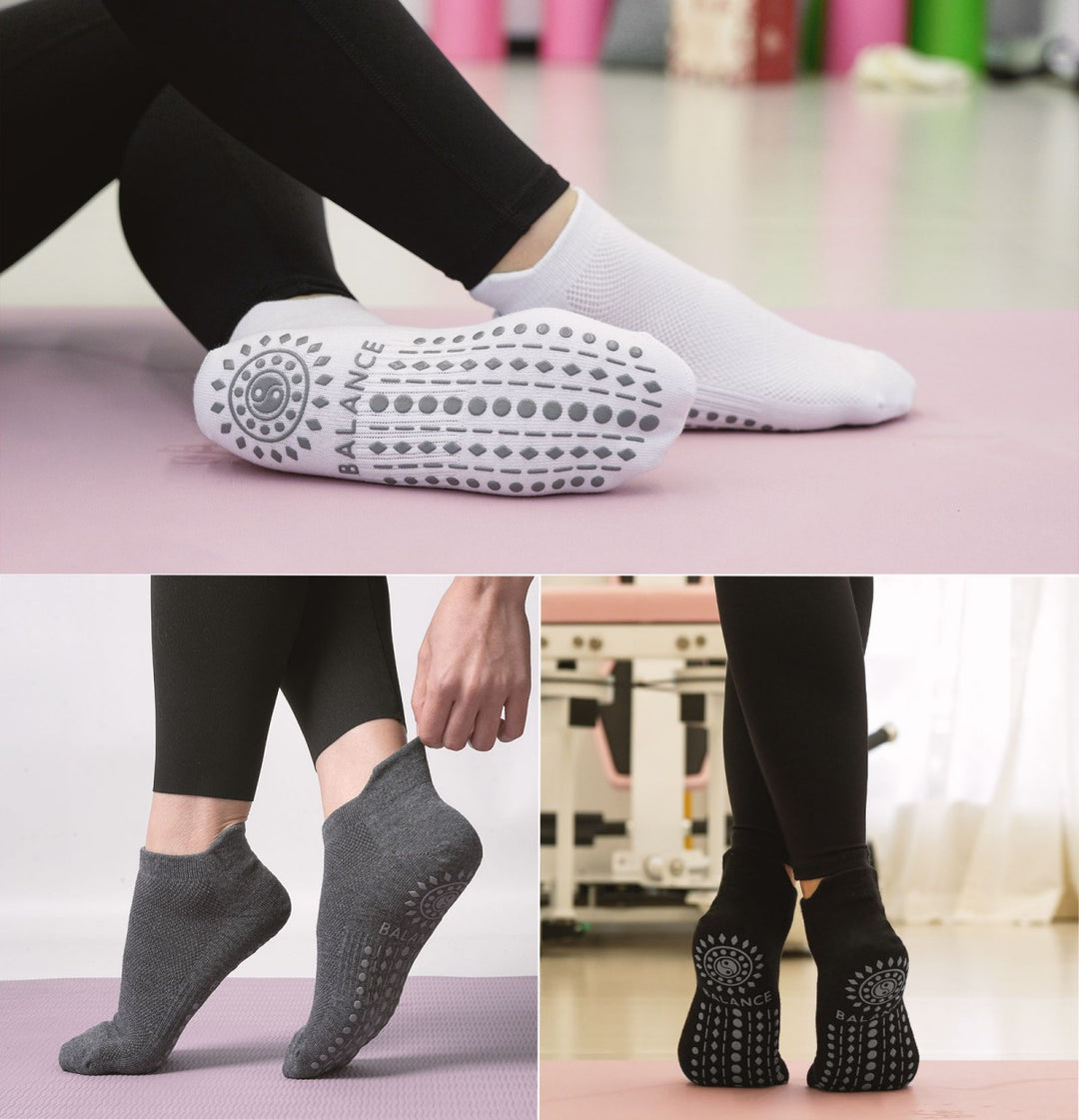 Classic Black White Gray Ankle Grip Socks(3 Pairs)