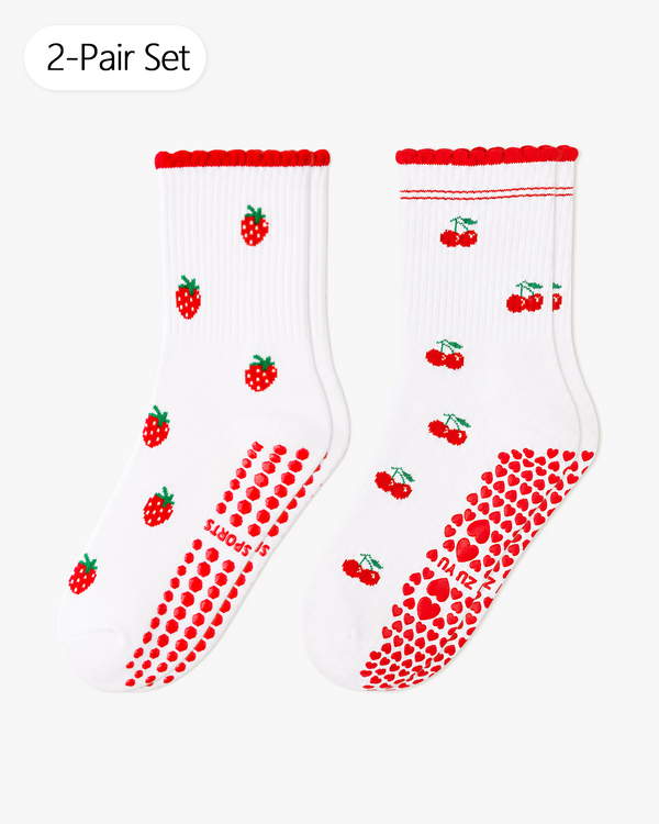 Cherry Collection Pilates Grip Socks