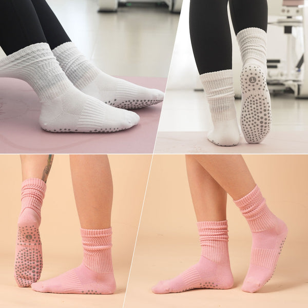 White & Pink Scrunch Grip Socks for Pilates(2 pairs)