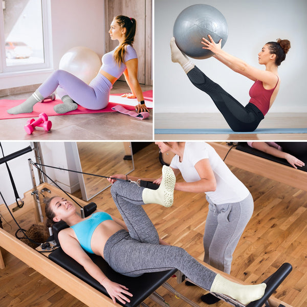 Neutral Stripe Crew Grip Socks for Pilates(4 pairs)