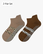 Load image into Gallery viewer, Earth Tone Leopard Ankle Grip Socks for Yoga
