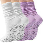 Load image into Gallery viewer, White &amp; Lavender Scrunch Grip Socks for Pilates(2 pairs)
