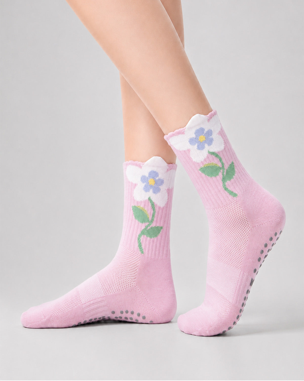Flower Crew Grip Socks for Pilates(4 pairs)