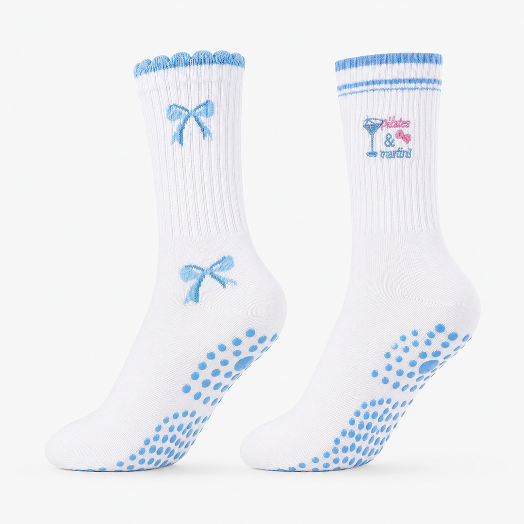 Cute Avocado & Blue Bow Pilates Grip Socks