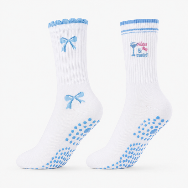 Cute Avocado & Blue Bow Pilates Grip Socks