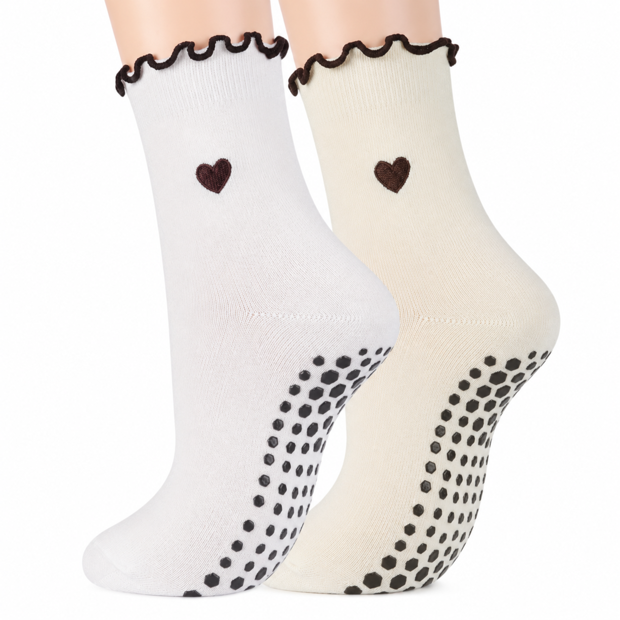 Heart Ruffle Crew Pilates Grip Socks