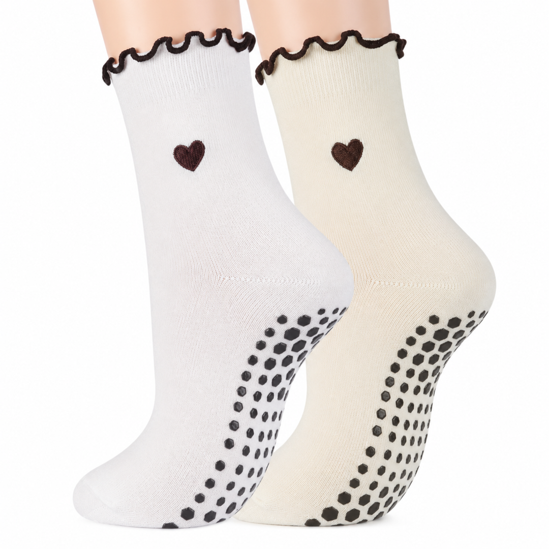 Heart Ruffle Crew Pilates Grip Socks