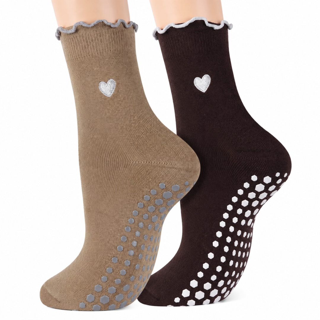 Heart Ruffle Crew Pilates Grip Socks