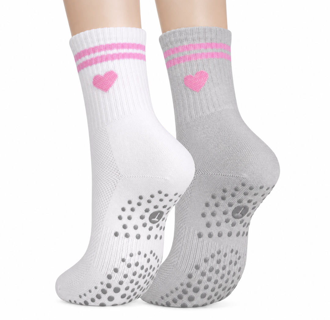 Pink Heart Crew Grip Socks