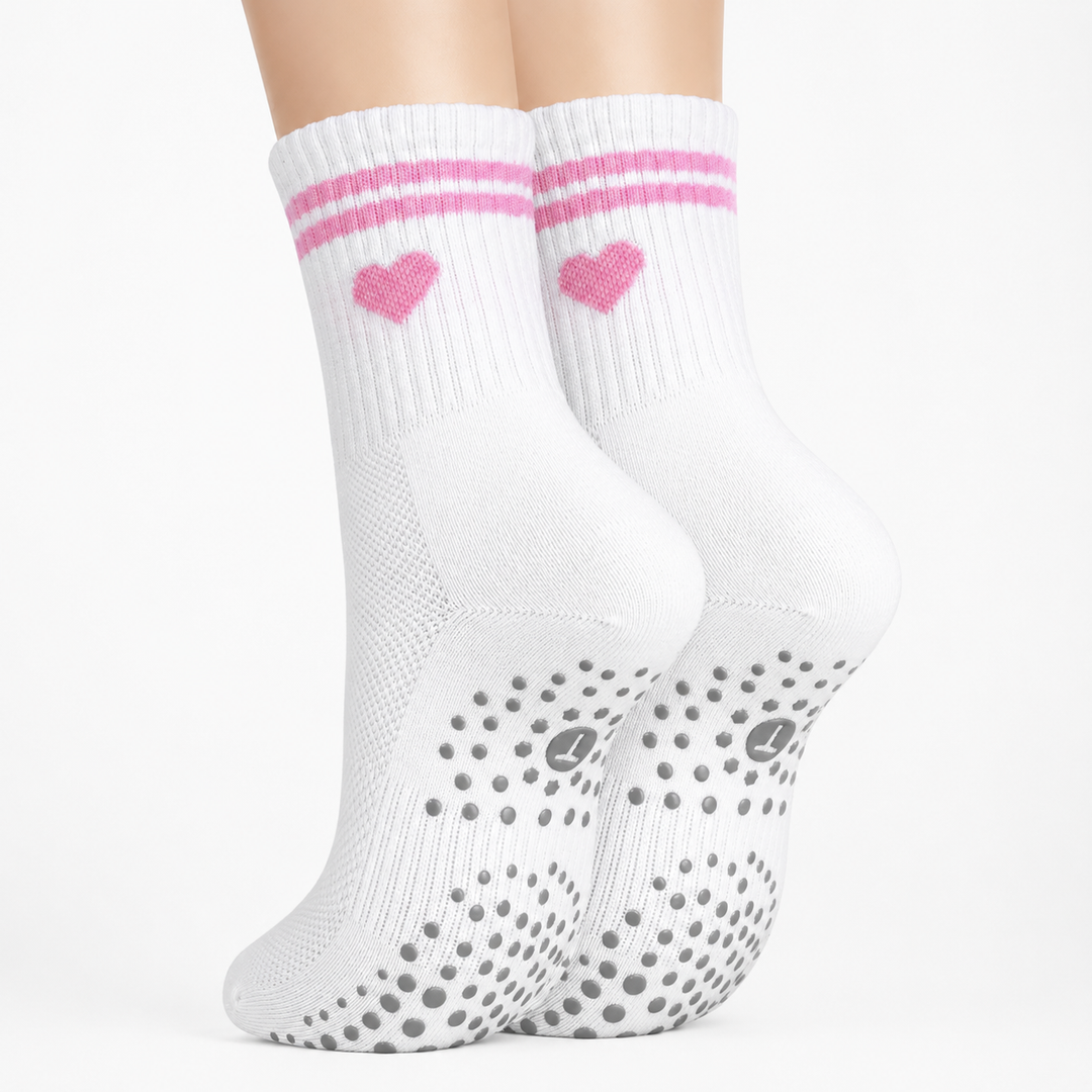 Pink Heart Crew Grip Socks