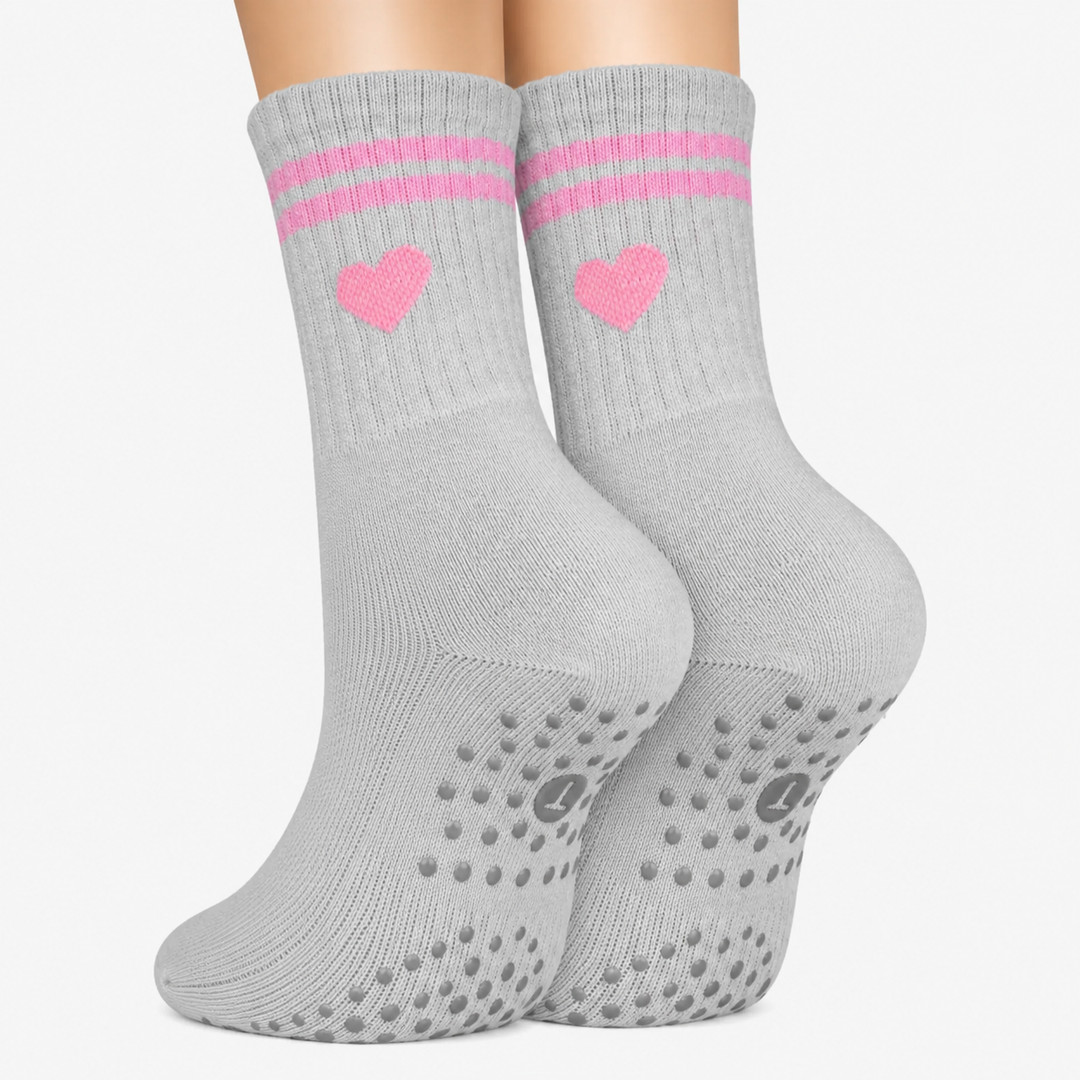 Pink Heart Crew Grip Socks