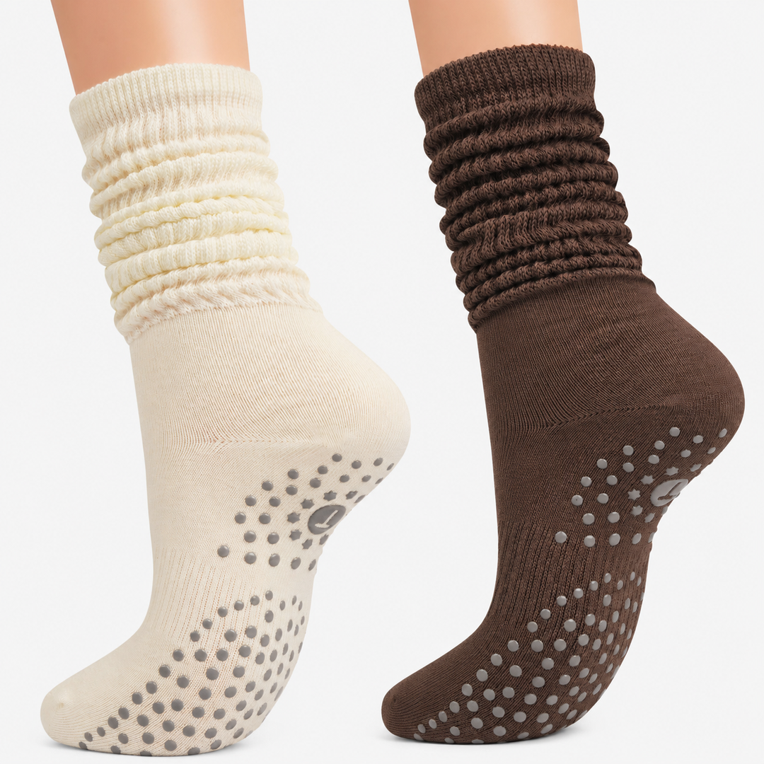Neutral Scrunch Grip Socks