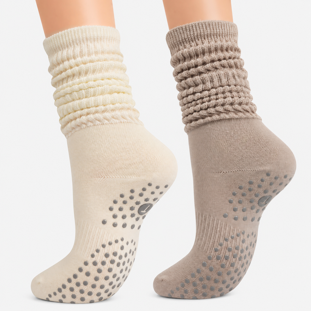 Neutral Scrunch Grip Socks