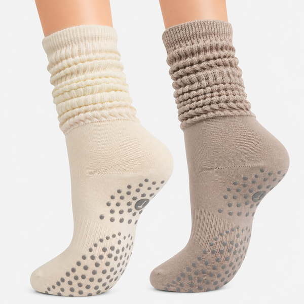 Neutral Scrunch Grip Socks