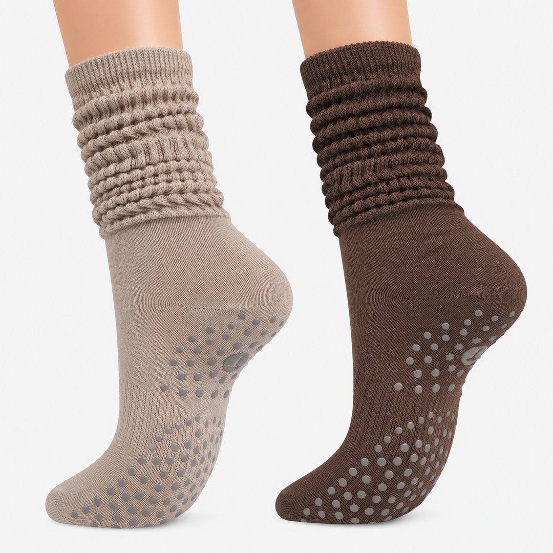 Neutral Scrunch Grip Socks