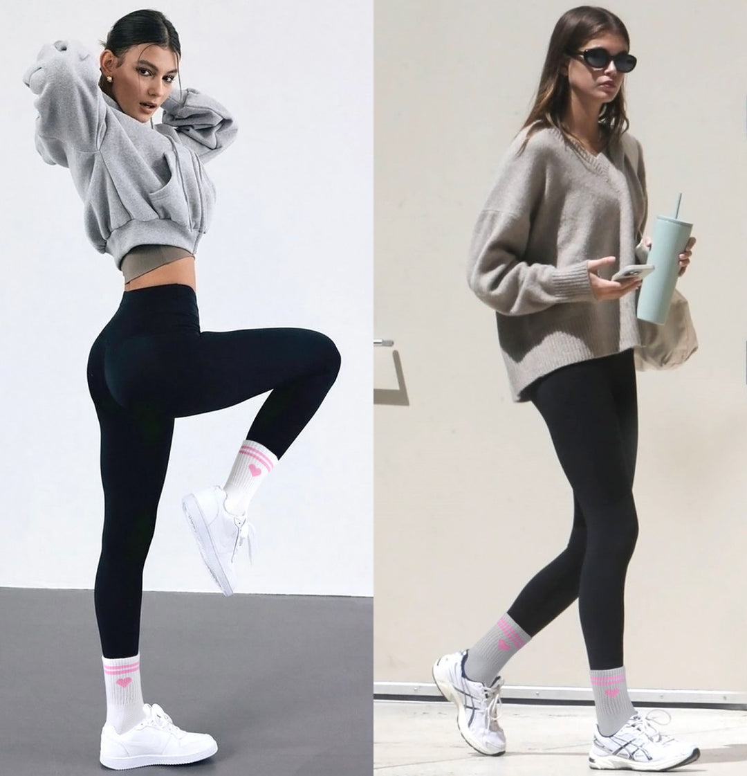 Pink Heart Crew Grip Socks(2 Pairs)