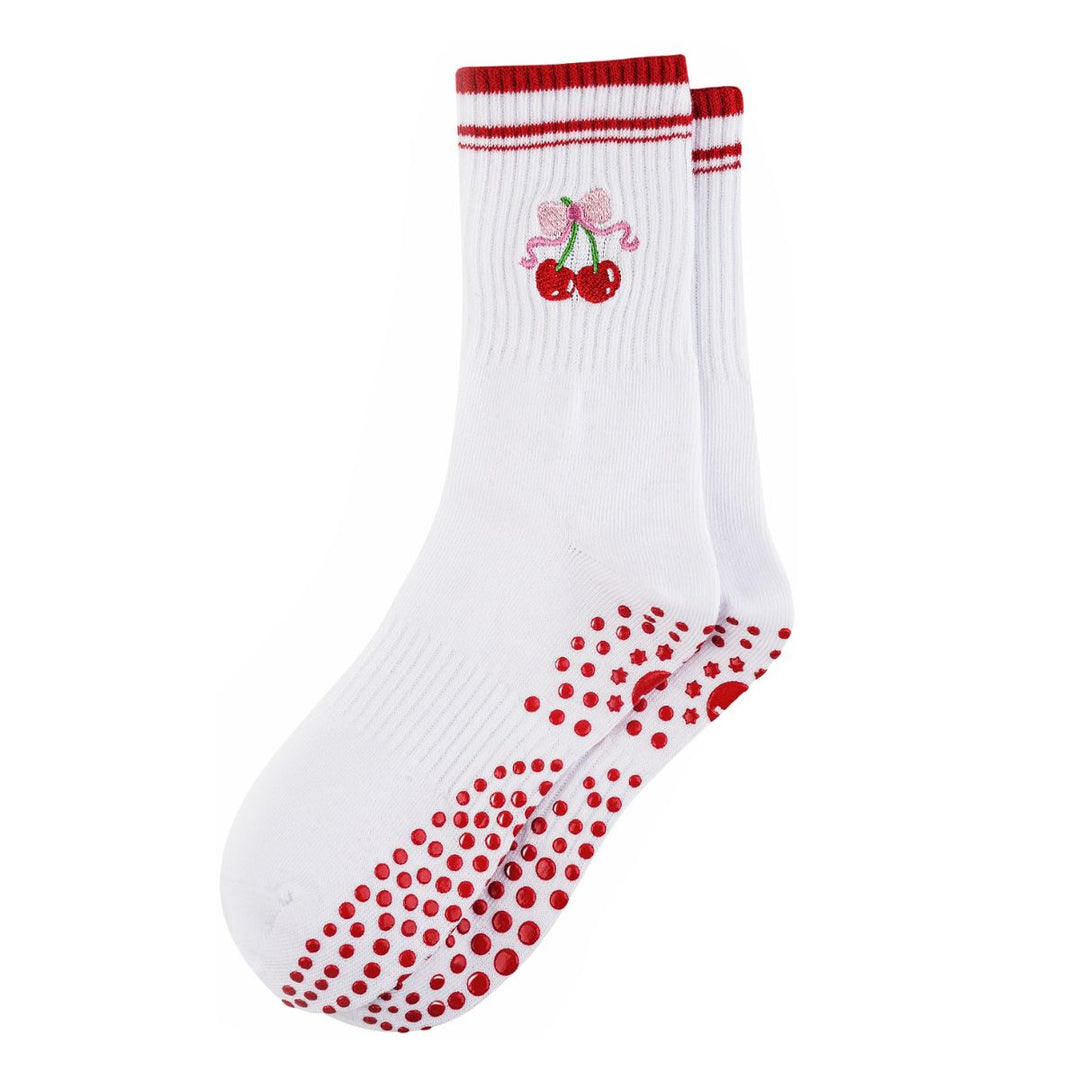 Cherry Bow Crew Grip Socks
